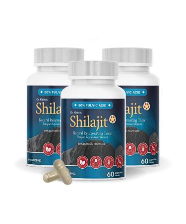 Dr. Klein's Natural Shilajit for Men & Women. 500mg daily dose. 50% Fulvic Acid. Pure Himalayan Shilajit. Ayurvedic Rasayana. Vegetarian & Gluten Free. Made in Canada. 60 Capsules (Pack of 3)