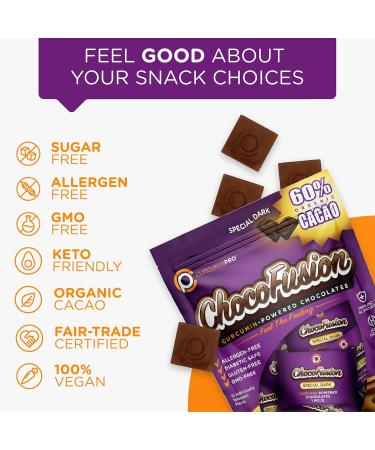 curcuminpro ChocoFusion Special Dark 2 Pack | The World's Only BioSoluble Curcumin | Made from Organic Turmeric | Vegan Allergen Free Sugar Free Keto Friendly Organic Non-GMO Chocolates - Buy Online on GoSupps.com