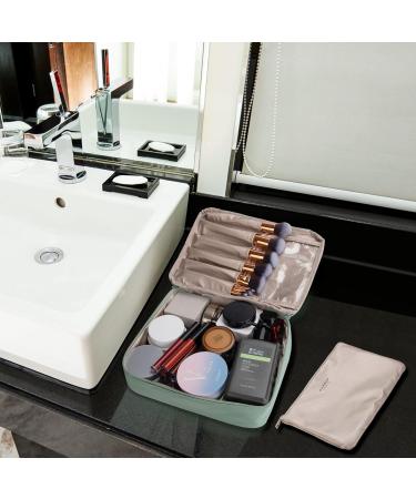 Large Waterproof Cosmetic Bag - Portable Makeup Organizer for Women & Girls - Green Travel Bag with Brush Compartment - Buy Online on GoSupps.com