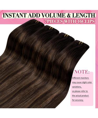 Youngsee Clip-In Ombre Real Hair Extensions - Dark Brown to Middle Brown 35cm 120g (7PCs) - Thick Remy Hair for Women - Buy Online on GoSupps.com