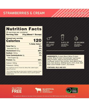 Optimum Nutrition Gold Standard Whey Protein Powder - Strawberry & Cream 2lb - Buy Online on GoSupps.com