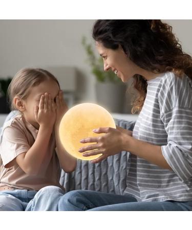 Methun 3D Moon Lamp - 7.1 Inch Wooden Base, LED Night Light for Home Decor, Bedroom, Birthday Gifts - White & Yellow - Buy Online on GoSupps.com