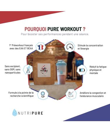 Nutripure | Pure Workout | Dietary Supplement | Pre Workout without Caffeine | EAA BCAA Citrulline Kyowa Beta Alanine CarnoSyn Tyrosine | Natural Blueberry Flavor | 15 x 21g | Made in France - Buy Online on GoSupps.com