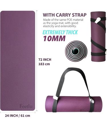 Feetlu Extra Thick Yoga Mat 10MM with Strap - Non Slip Double-Sided Eco POE Mat for Women Men - Ideal for Yoga, Pilates, and Floor Exercises - Dark Purple/Blue Gray - Buy Online on GoSupps.com