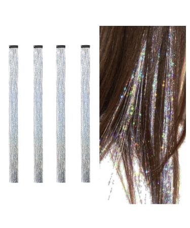 Glitzer hair strands for clipping silver lametta for hair 48 cm tinsel hair clip extensions glitter glitter strands hair extension hair lametta hair extension (clip-silver)