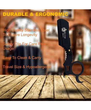 Krisp Shave Classic Straight Edge Barber Razor for Men - Salon Quality Shavette with 10 Blades for Close Shaving - Buy Online on GoSupps.com