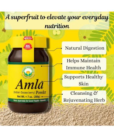 BASIC AYURVEDA Amla Powder | 7.05 Oz (200g) | 100% Raw & Natural Indian Gooseberry (Amalaki) for Hair Skin & Immunity | No Additives | Ideal for Smoothies DIY Masks Herbal Use & Wellness - Buy Online on GoSupps.com