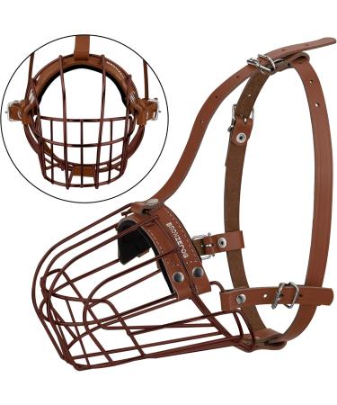 BRONZEDOG Pitbull Dog Muzzle - Adjustable Metal Wire Basket for Large Dogs Amstaff & Pit Bull with Leather Straps Brown - Buy Online on GoSupps.com