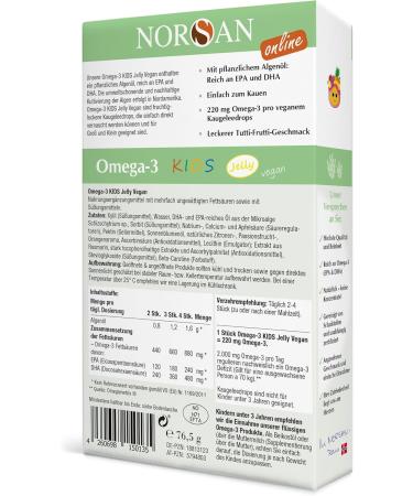 Norsan Omega 3 Vegan Kids Jelly 90 High Dose - 220mg EPA & DHA in Tutti-Frutti Flavor - Omega 3 for Children (2x45 Pieces) - Buy Online on GoSupps.com