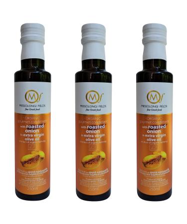 Messolongi Fields | Greek Extra Virgin Olive Oil with Roasted Onion | Gourmet Condiment No Preservatives No additives. | 3 x 250ml