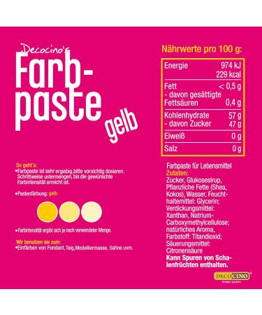 Decocino Yellow Food Coloring Paste Azo-Free & Gluten-Free Ideal for Cakes Fondant & Creams 20g (1 Pack) - Buy Online on GoSupps.com