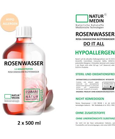 Hypoallergenic Rose Water 1 000 ml | 100% Natural Edible Skin & Hair | NATURMEDIN  - Buy Online on GoSupps.com