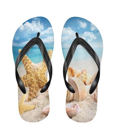Mnsruu Blue Ocean Starfish Shell Sand Flip Flops for Home Hotel Spa Bedroom Travel S for Men Women