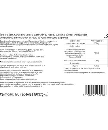 Doctor's Best High Absorption Curcumin 500mg 120 Capsules | Gluten-Free, Non-GMO, Lab-Tested Turmeric Supplement - Buy Online on GoSupps.com
