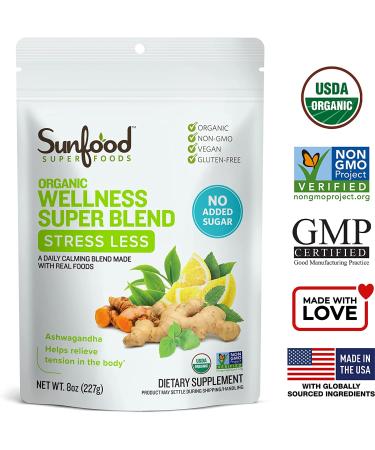 Sunfood Organic Wellness Super Blend - Stress Less 8 oz (227 g) | Natural Stress Relief - Buy Online on GoSupps.com