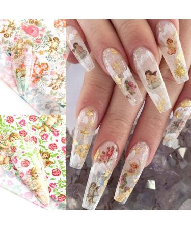 Nail Art Supplies Baroque Full Wrap Cupid Rose Flower Angel Transfer Stickers Decals Nail Foils(10) - Buy Online on GoSupps.com