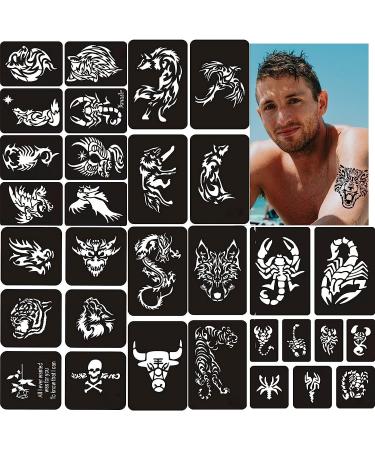 Henna Tattoos Stencils - 10 Large Temporary Tattoo Templates for Men, Boys, Adult & Teens - Buy Online on GoSupps.com