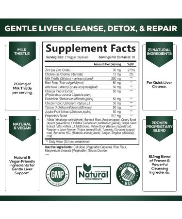 Gentle Liver Cleanse Detox & Repair - Premium 21 Herb Formula with Milk Thistle and Silymarin - Liver Support for Men & Women - 120 Vegan Capsules - Buy Online on GoSupps.com