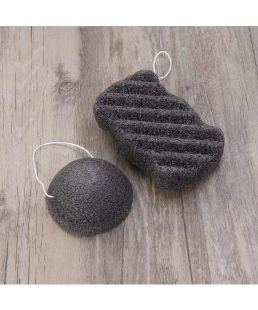 Lurrose 2Pcs Konjac Sponge Set - Activated Bamboo Charcoal Body Facial Sponge for Deep Cleansing Bath - Men Women - Buy Online on GoSupps.com