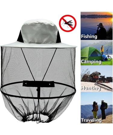 MUNSKT Grey Mosquito Head Net Sun Hat with Face Netting - Wide Brim Protection for Outdoor Activities - Buy Online on GoSupps.com