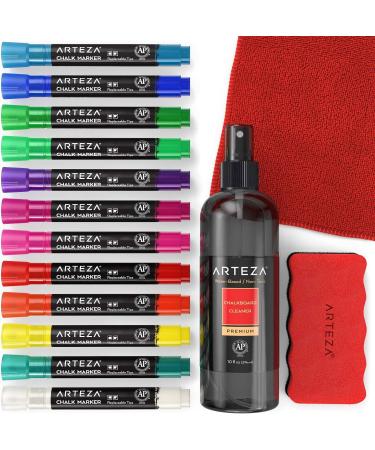 Arteza Chalkboard Cleaner Set - 12 Assorted Chalk Markers Magnetic Eraser & 10-Ounce Cleaner - Perfect for Blackboards & Menu Boards - International Shipping Available - Buy Online on GoSupps.com