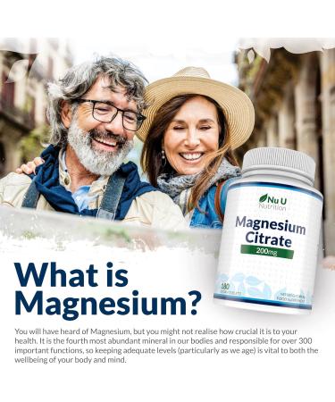 Magnesium Citrate 200mg | 180 Tablets | 6 Month Supply | UK Made by Nu U Nutrition - Buy Online on GoSupps.com