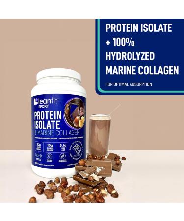 LEANFIT SPORT PROTEIN ISOLATE & MARINE COLLAGEN Chocolate Hazelnut Grass-Fed Protein Isolate and 100% Hydrolyzed Marine Collagen Powder (Type I III) 30g Protein and 10g Collagen Per Serving 24 Servings 880g Tub - Buy Online on GoSupps.com