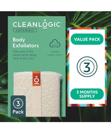 Cleanlogic Organic Cotton Exfoliating Body Scrubber - 3 Pack Reusable Exfoliator for Smooth Skin - Daily Skincare Routine Essential - Buy Online on GoSupps.com