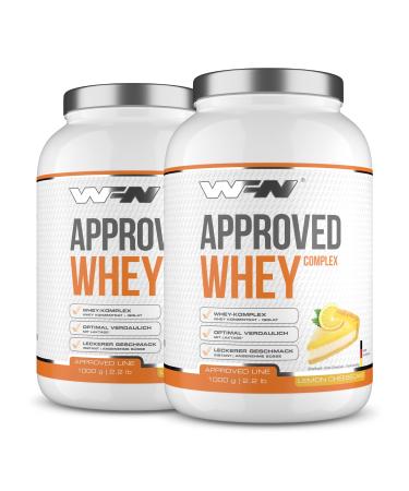 WFN APPROVED Whey - Whey protein powder - Lemon cheesecake - 2x 1 kg - with whey protein isolate & lactase - very well soluble protein powder - 66 portions - Made in Germany - External laboratory test lemon cheesecake 1 kg (2 Pack)