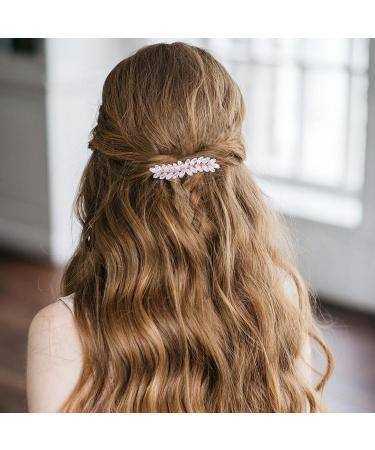 WHAVEL 2PCS Crystal Hair Barrettes - Rhinestone Leaf French Barrette Set for Wedding, Bride, Bridesmaid - B. Rose Gold/Silver - Buy Online on GoSupps.com
