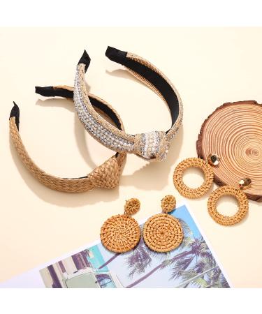 NVENF 6Pack Boho Rattan Earrings & Straw Headbands Set | Summer Beach Hair Accessories for Women - Style 2 - Buy Online on GoSupps.com