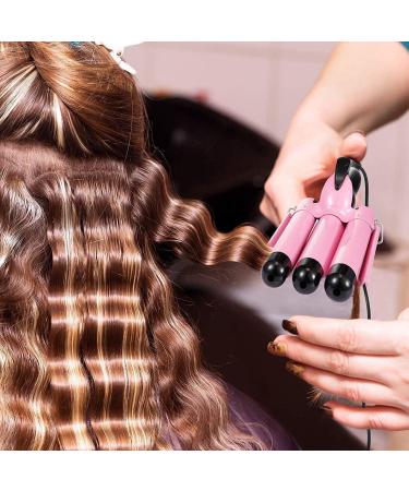 Newlemo 3 Barrel Curling Iron 25mm - Adjustable Temperature Hair Crimper & Wand, Ceramic Tourmaline with Heat Resistant Glove (Pink) - Buy Online on GoSupps.com