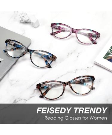 FEISEDY Cat Eye Reading Glasses for Women - Blue Light Blocking Cateye Eyeglasses B9107 in Purple Print - 2.0x Magnification - Buy Online on GoSupps.com