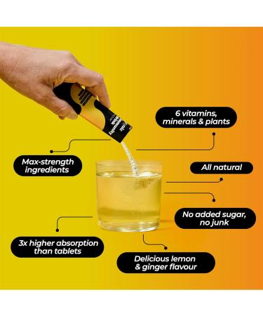 Tonic Health High Dose Immunity Drink Immune Booster Sachets Multivitamins High Strength Mix of Vitamins C D Zinc & Plant Extracts 10 Count - Lemon & Ginger - Buy Online on GoSupps.com