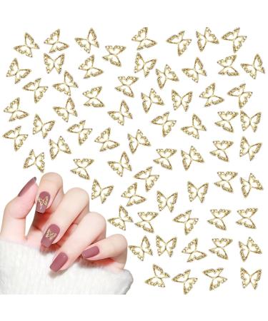 Butterfly Nail Charms 100PCS Hollow 3D Butterfly Nail Art Charms Nail Supplies Metal Butterfly for Women Girls Manicure Design Decoration DIY Crafts (Gold)