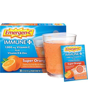 Emergen-C Immune+ 1000mg Vitamin C Powder with Vitamin D Zinc Antioxidants and Electrolytes for Immunity Immune Support Dietary Supplement Super Orange Flavor - 30 Count/1 Month Supply - Buy Online on GoSupps.com