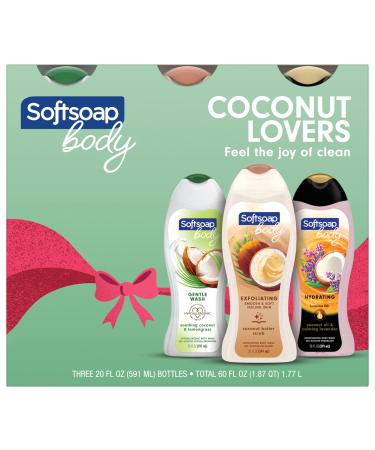 Softsoap Holiday Body Wash Gift Set Coconut Lovers 3 Pack Holiday Body Wash Gift Set Coconut Lovers 3 Pack (Soothing Coconut & Lemongrass Coconut Butter Scrub Cicinut Oil & Calming Lavender)