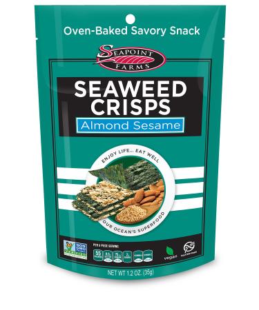Seapoint Farms Seaweed Crisps, Almond Sesame, Vegan, Gluten-Free, Kosher, and Non-GMO, Healthy Snack, 1.2 oz. Bag, (Pack of 12)