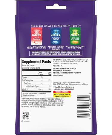 HALLS Cough and Throat Relief + Immune Support Elderberry Flavor Cough Drops 25 Drops - Buy Online on GoSupps.com