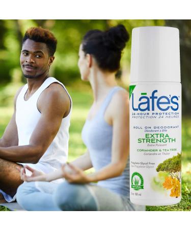 Lafe's Natural Deodorant | 3oz Roll-On Aluminum Free Natural Deodorant for Men & Women | Paraben Free & Baking Soda Free with 24-Hour Protection | Extra Strength - Coriander & Tea Tree - Buy Online on GoSupps.com
