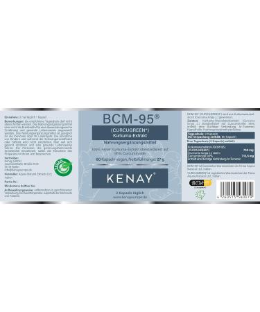 BCM-95 Curcugreen Turmeric Extract 750mg | Vegan Vegetable Capsules | 60 Capsules | Magnesium Stearate Free | Kenay Europe - Buy Online on GoSupps.com