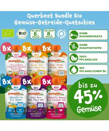 Buy Pumpkin Organics 48 Pack Querbet Bio Vegetables Quetschies - Sugar-Free Baby Food for 8+ Months - Vegetarian Option (48x100g) - International Shipping Available - Buy Online on GoSupps.com