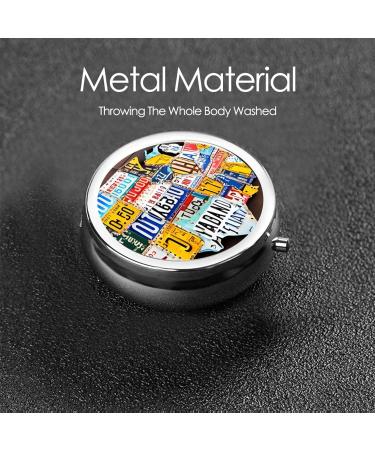 Buy License Plate Map Round Pill Box | 3 Compartment Mini Decorative Travel Organizer for Vitamins & Medicine - Buy Online on GoSupps.com
