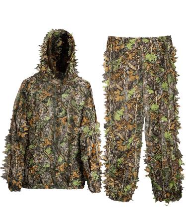 MOPHOTO Ghillie Suit 3D Leafy Camo Hunting Suits, Woodland Gilly Suits Hooded Gillies Suits for Men Youth, Leaf Camouflage Hunting Suits for Jungle Hunting, Shooting, Airsoft, Hallowee Costume Green Forest M or L for 4.9-5