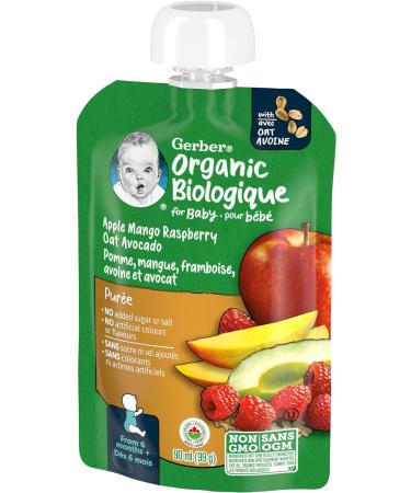 GERBER ORGANIC PUR E Apple Mango Raspberry Avocado Oat Baby Food Meal 6+ months 90 ml 12 Pack Packaging May Vary - Buy Online on GoSupps.com