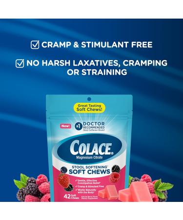 Colace Stool Softener Soft Chews Gentle Constipation Relief No.1 Doctor Recommended Stool Softener Brand 42 Mixed Berry Chews 42 Count (Pack of 1) - Buy Online on GoSupps.com