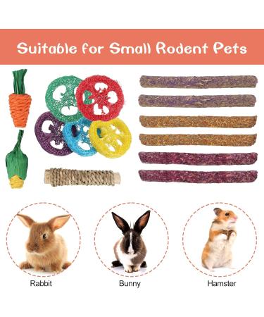 Fanshiontide 14 In 1 Bunny Chew Toys for Teeth Rabbit Chew Toys Timothy Hay Sticks Rabbit Toys Boredom Breaker Loofah Wood Grass Carrots Corn Chew Toys for Rabbit Guinea Pig Hamster Chinchilla - Buy Online on GoSupps.com