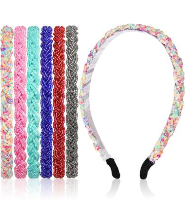 MTLEE 6 Pieces Beaded Hair Hoop Headband, Multiple color, Fashion Hairbands for Girls Women Kids(Vivid Colors)
