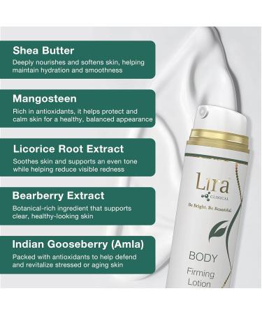 Lira Clinical BODY Firming Lotion - Niacinamide & Caffeine Moisturizing Cream with Green Tea & Sweet Almond Extract - Daily Skin Tightening Solution for Women for Firm and Smoother Skin - 4 Fl Oz - Buy Online on GoSupps.com