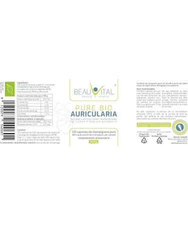 Pure Bio Auricularia 120 Capsules 500 mg Each Powder from EU Organic Farming Vegan No Artificial Additives - Buy Online on GoSupps.com